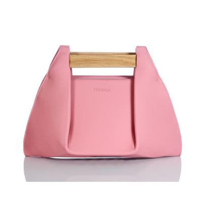 Ahşap Detaylı Hakiki Deri Pembe Kadın Omuz Çantası 