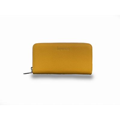 El Yapımı Hakiki Deri Fermuarlı Şık Kadın Cüzdan Sarı
